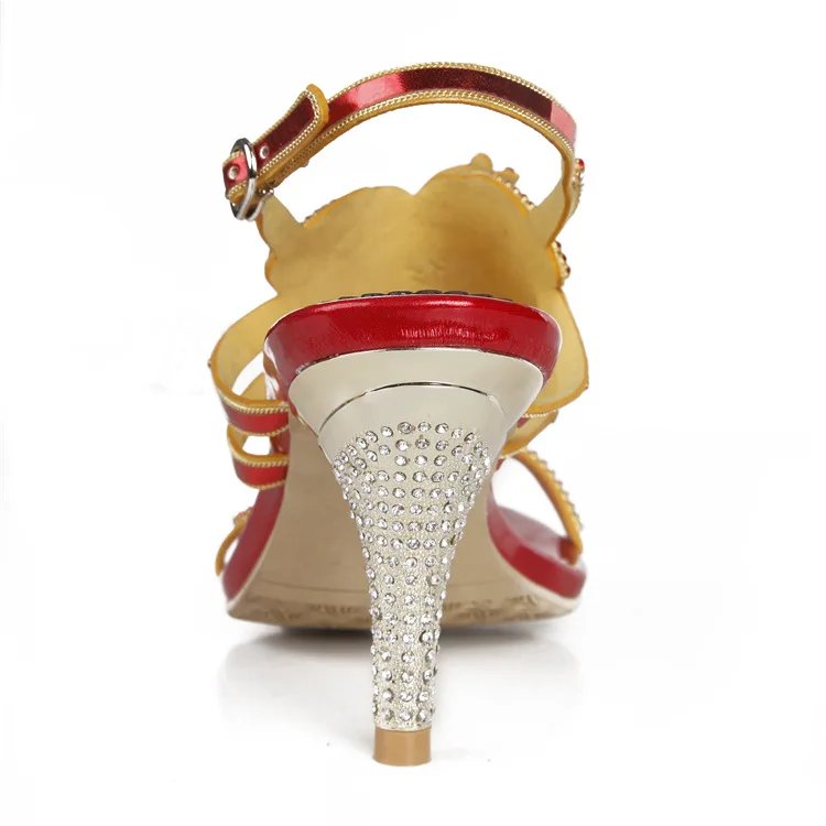 G-sparrow 2018 Womens Summer New High-heeled Sandals Stiletto Diamonds Crystal Sexy Elegant Fashion Red Wedding Shoes 8cm14