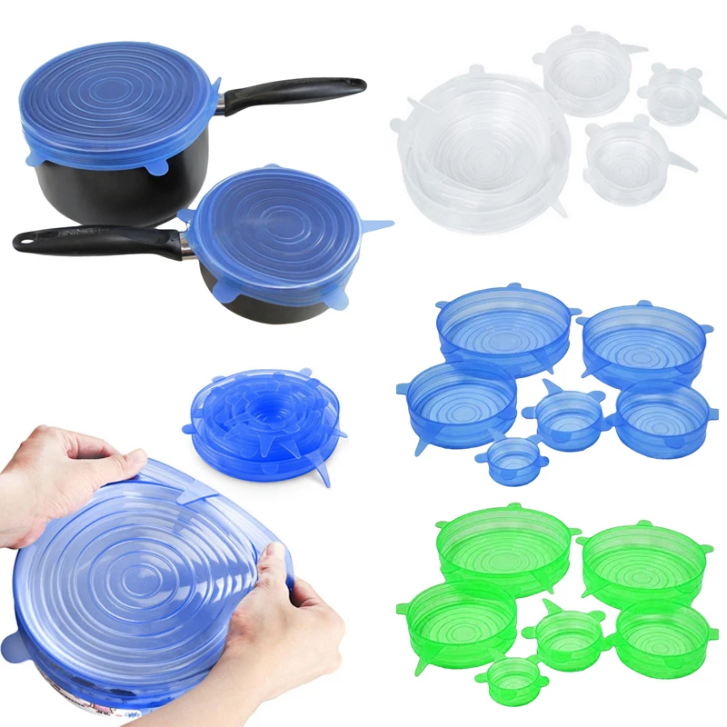 6PCS/Set Universal Silicone Lids Stretch Suction Cover Cooking Pot Pan