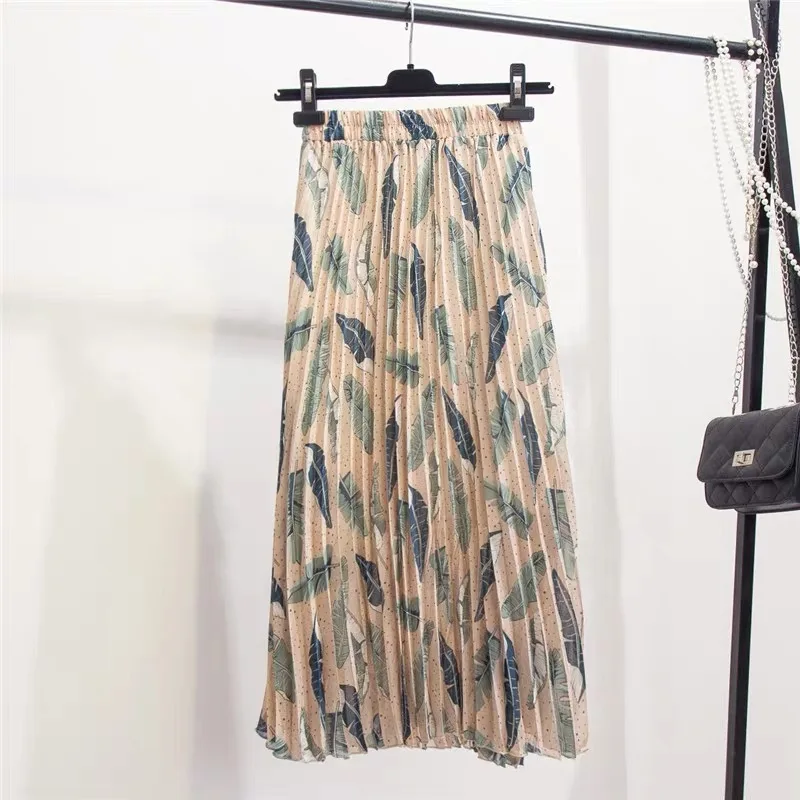 Marwin, Новое поступление, летние пляжные женские юбки с принтом листьев, трапециевидная шифоновая плиссированная юбка средней длины, юбки в уличном стиле