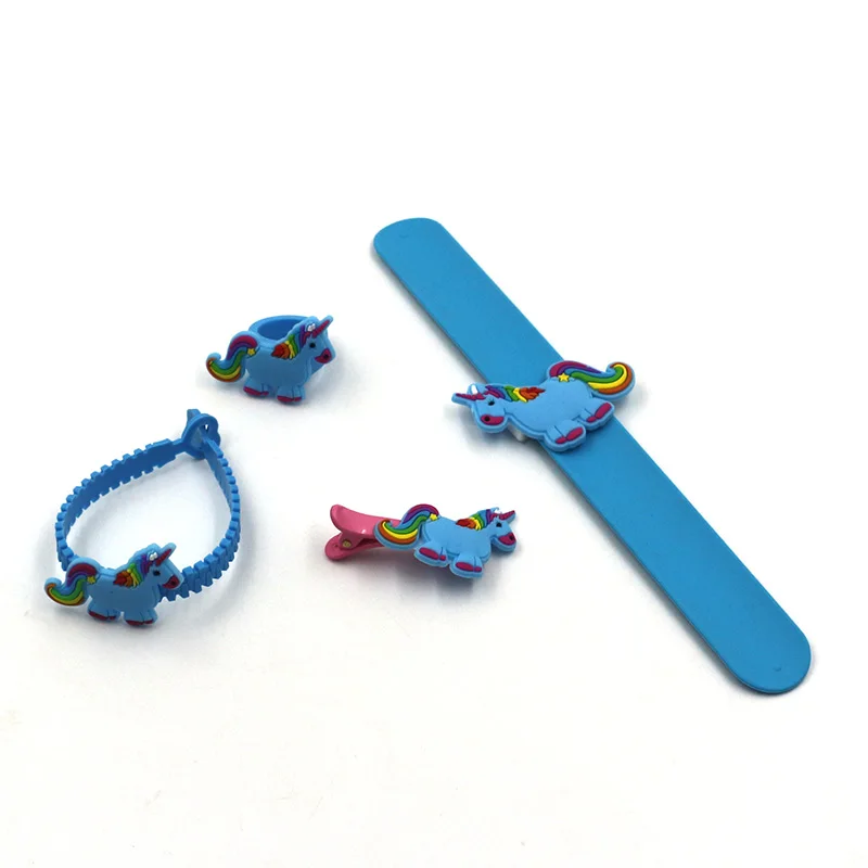 4 шт. детский браслет с единорогом кольцо силиконовый браслет детский набор украшений Подарок ПВХ головной убор заколка для волос игрушка украшение