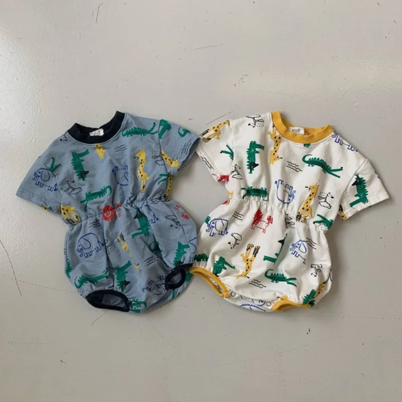 EnkeliBB, милая летняя одежда для малышей, боди для младенцев с принтом крокодила, милый дизайн, детский комбинезон, одежда для мальчиков на лето, корейский стиль