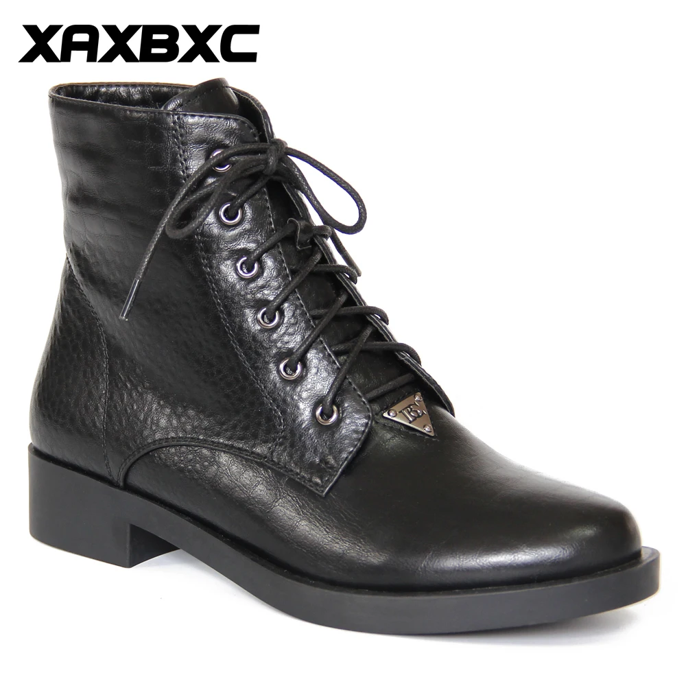 XAXBXC/Кожаные броги в британском ретро-стиле; оксфорды; короткие ботинки; женская обувь; Черная повседневная женская обувь на шнуровке с круглым носком ручной работы