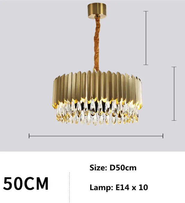 Современный Блестящий Круглый стальной E14 светодиодный подвесной светильник фойе K9 хрустальный светодиодный подвесной светильник Внутреннее освещение Регулируемая цепочка Подвесная лампа - Цвет корпуса: gold D50cm E14x10