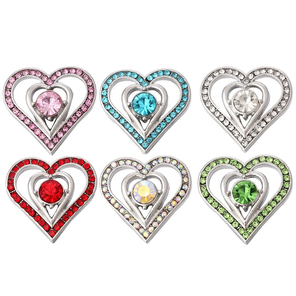 

5pcs/lot New Love Heart Snap Button Jewelry Rhinestone Metal 18mm Snap Buttons Fit 20mm 18mm Snap Button Bracelet Necklace