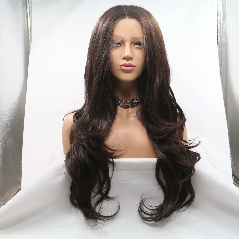 Marquesha Medium Brown Synthetic Lace Front Wigs Long Wavy Natural