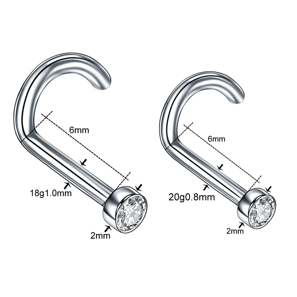 1 шт. G23 титановые кристальные шпильки для носа смешанных цветов, милые l-образные кольца с шариковым винтом для носа, фиксатор для пирсинга ноздрей