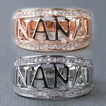 

FDLK 2 Colors Hot Sale Silver Color Letter NANA Ring for Women Female Rose Gold / Perkin Rings Mothers Grandma Christmas Gifts