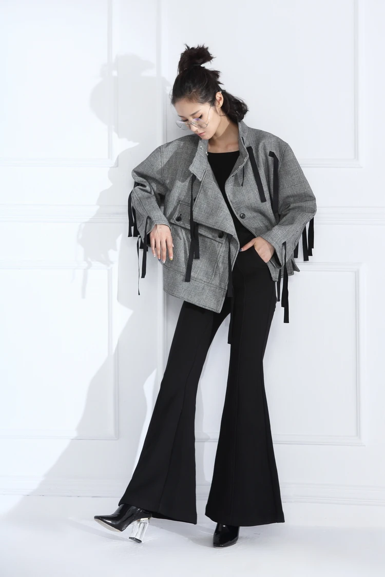 Hiver Conception Veste Cs113 Mode Manches Court Nouvelle Et Plaid Automne Femmes Manteau Longues Col 2016 Lâche À Laine Liée Arrivée Montant pTqI6r41T