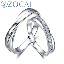 ZOCAI encount 0,12 КТ Сертифицированный H/SI Алмазный его и ее обручальные кольца наборы круглой огранки 18 K белого золота Q00440AB