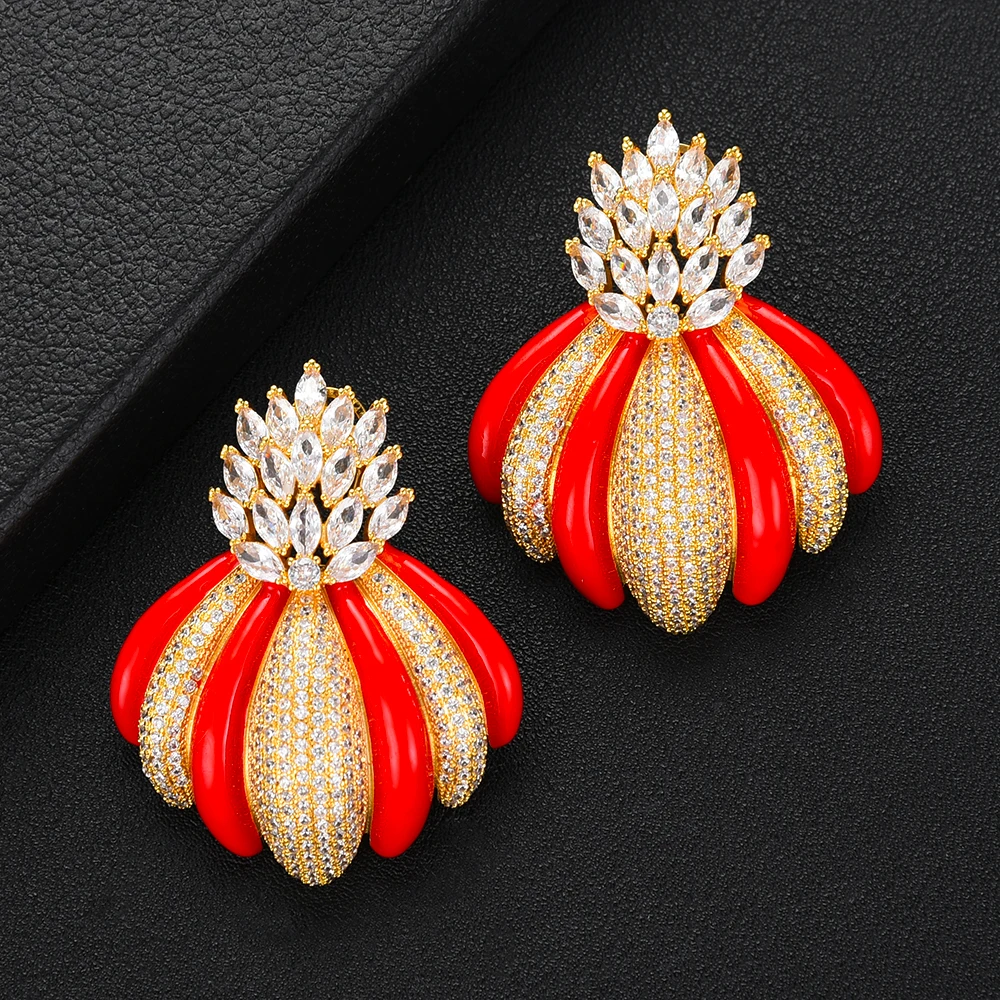 

Siscathy Brand Jewelry Finding Charms Red Drop Earrings For Women Wedding Party Luxury Cubic Zirconia Statement Earrings 2019