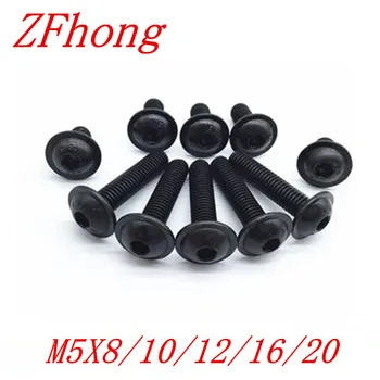 

100Pcs M5*8/10/12/16/20 steel with black Half Round button Flange Head with Washer Inner Hex Socket allen Screws Bolt