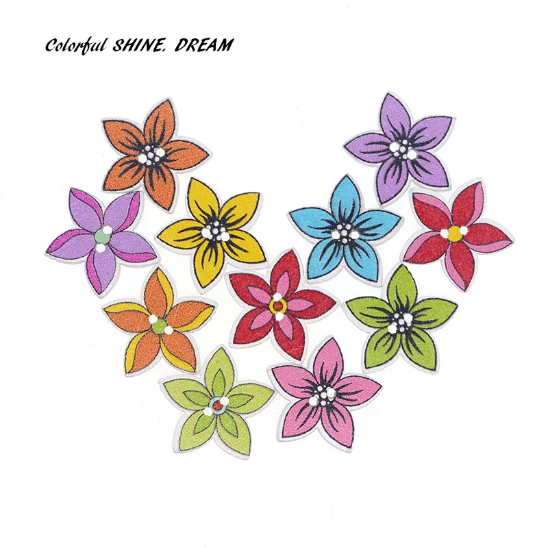 

50pcs Wood Buttons Flower Pattern MIxed Sewing Button Scrapbooking Embellishments Crafts DIY Decorative 20mm