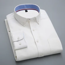 Мужская однотонная оксфордская Базовая рубашка с длинным рукавом, с левым нагрудным карманом, Мужская умная Повседневная приталенная Рабочая Рубашка на пуговицах