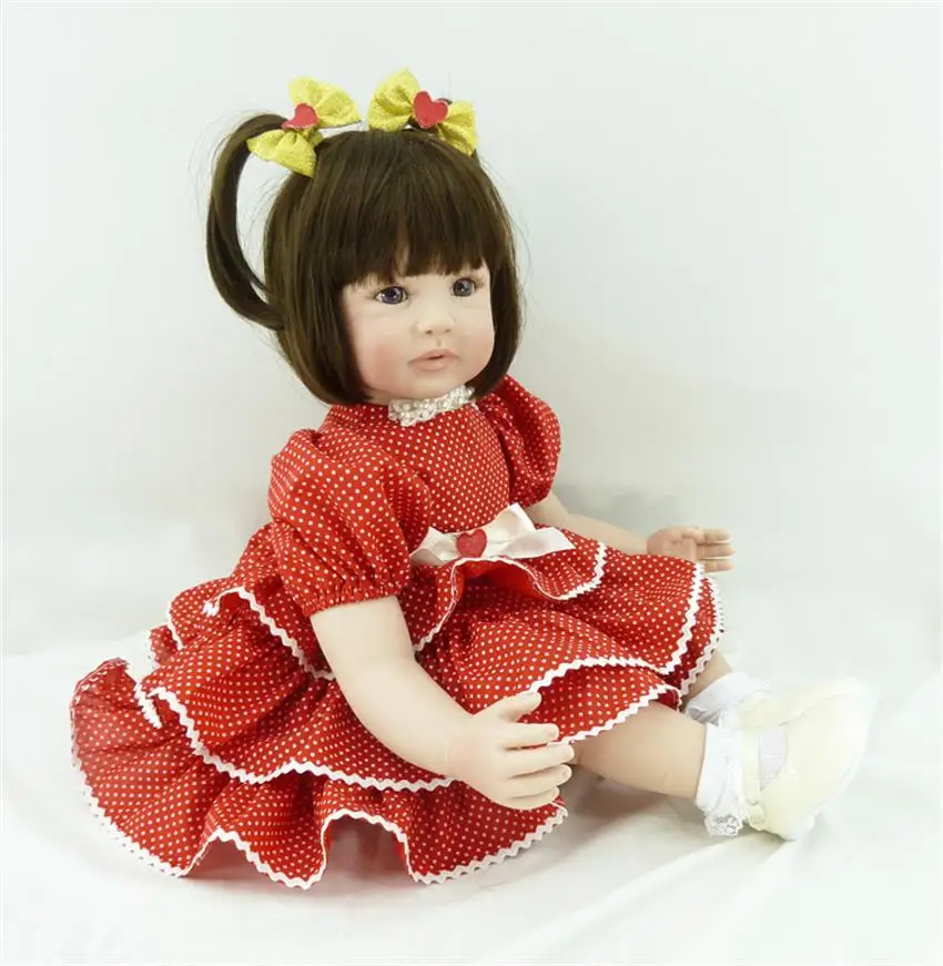 

about 59cm Bebe Reborn Doll Soft Silicone vinyl Girl Toy Reborn Baby Doll Gift for Children Present Play House Long Hair red dre