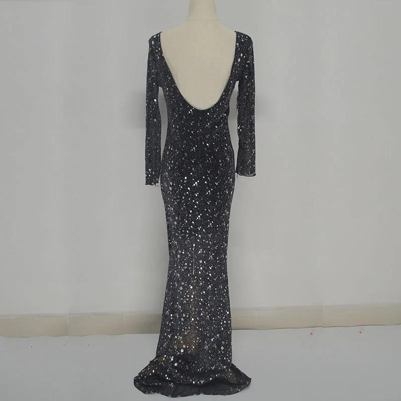 Vestido de festa сексуальное длинное платье черное блестящее с открытой спиной Лето 2017