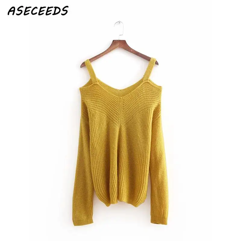 

2018 Korean off shoulder Knitted Sweater women jumper sexy Strapless long Sleeve Pullovers tops Autumn black bakcless Pull Femme