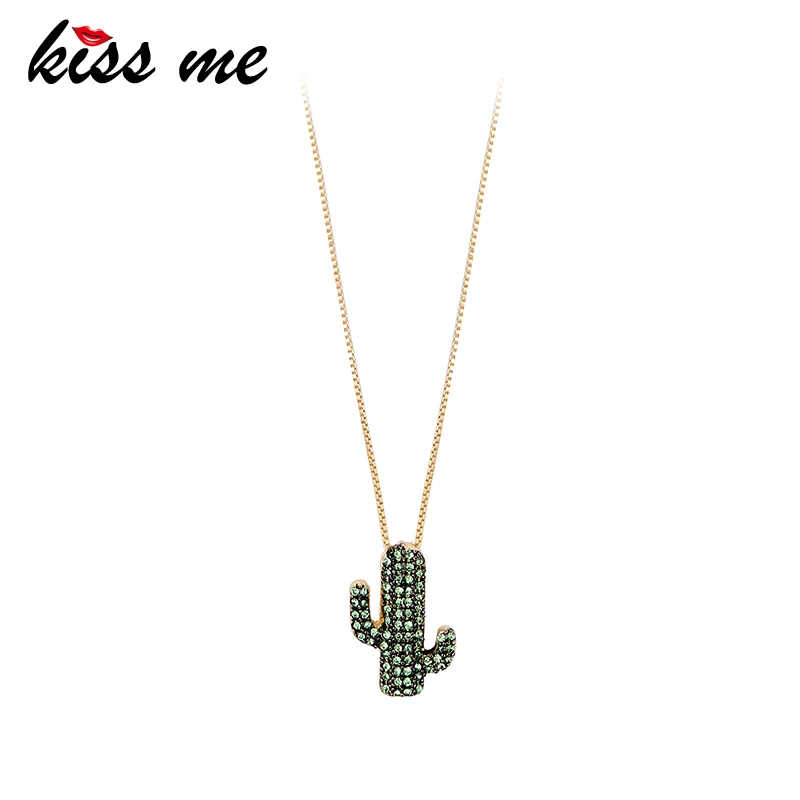 

KISS ME Green Crystal Plant Pendant Necklace Simple Gold Color Short Chain Necklaces for Women Fashion Jewelry Wholesale