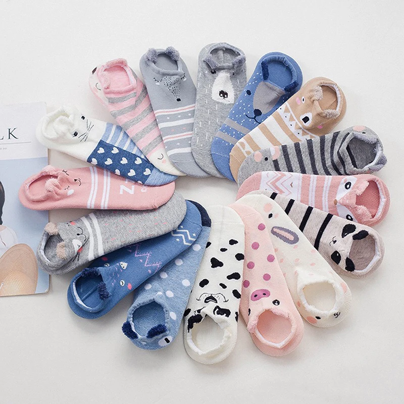 

New fashion girl cartoon cute animal print invisible cotton jacket comfortable soft women's socks cat and dog socks