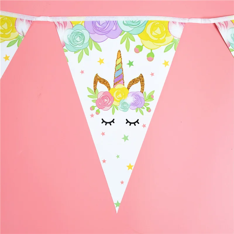 

10Pcs New Cute Unicorn Paper Flag Pennant Banner Happy Birthday Party Decoration Flags For Kids Baby Shower Favor Gift Supplies