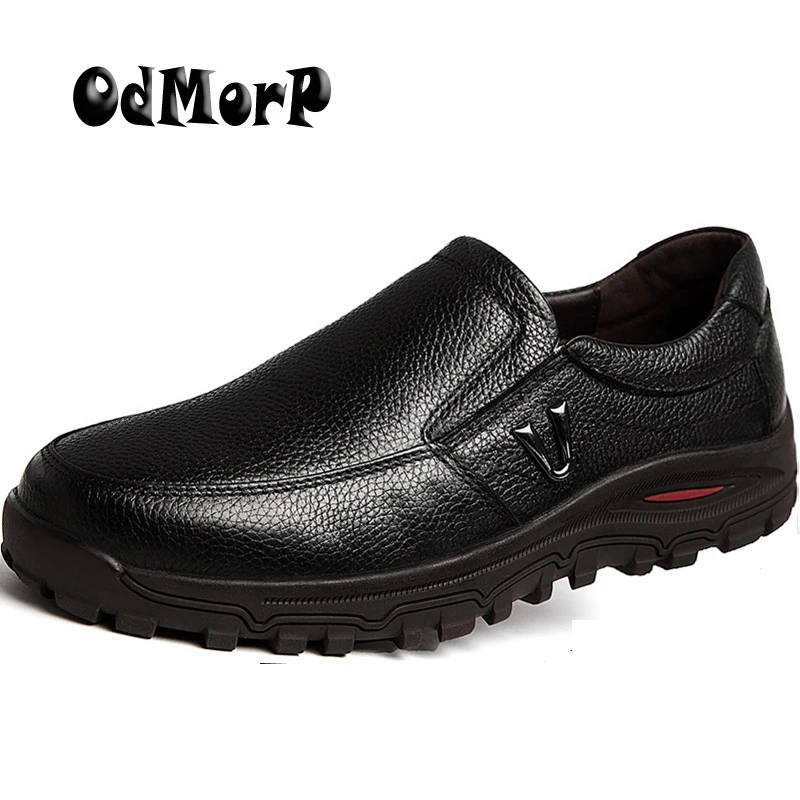 

ODMORP Men Leather Shoes Slip On Formal Business Men Shoes, Spring Black Brown Casual Shoes For Men, Big Size 48 Handmade Oxford