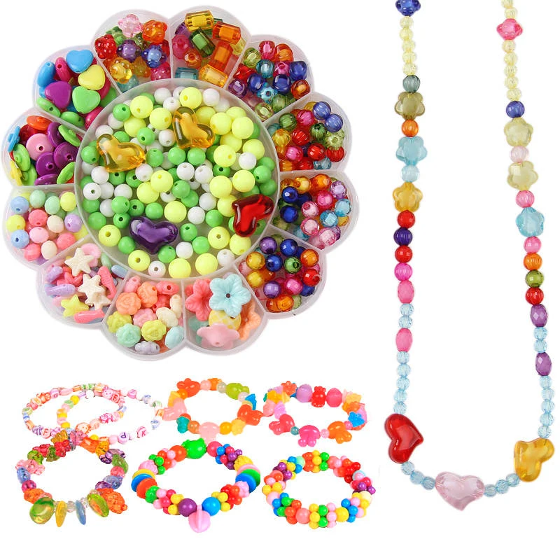 Diy Beads Toys for Kids Children Handmade Necklaces Bracelets Beads Jewelry Making Kit Set Kids Educational Toys Girls Gift