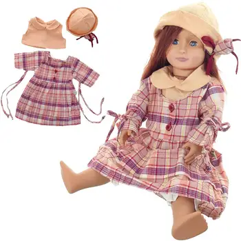 

Doll Costume Set Plaid Dress Hat Top British Lady Style Cute Clothing Suit For 18 Inch Baby Girl Doll Gift Dropshipping