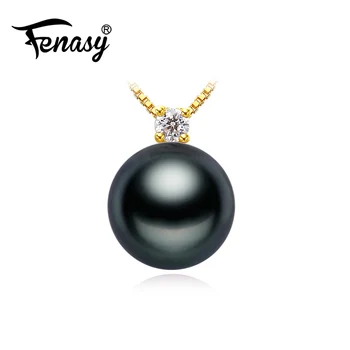 

FENASY 18K Gold pendant black pearl Jewelry 8-9mm round tahitian Pearl bohemian pendants send s925 silver necklace for love