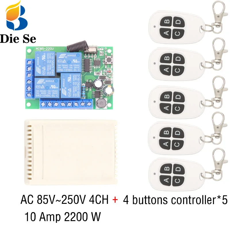 433 МГц Универсальный беспроводной пульт дистанционного управления AC 110 В 220 В 10 ампер 2200 Вт 4CH релейный модуль приемника RF контроллер для светильник/светодиодный переключатель