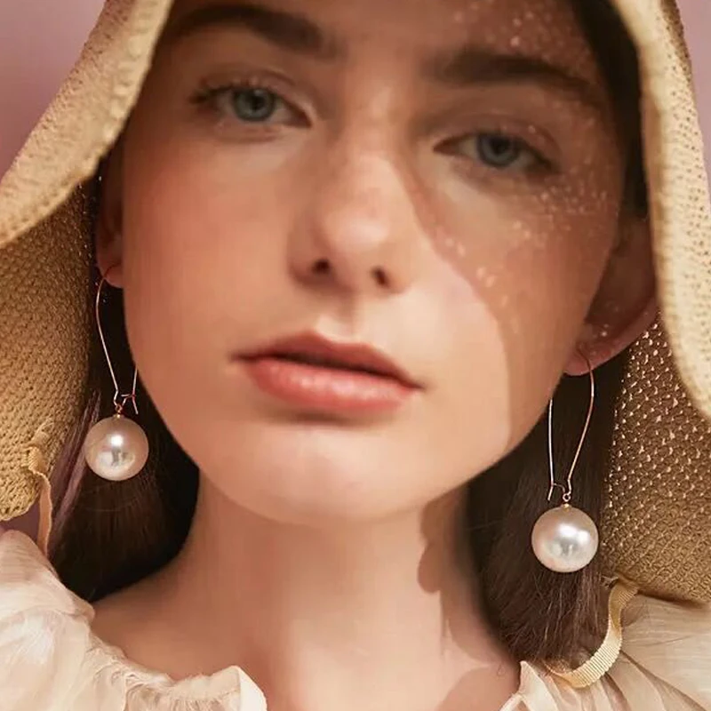 

Korean Simple Long Metal Silk Hoop Earrings For Woman Elegant Imitation Pearl Earrings Oorbellen Fine Pendant Earrings EH338