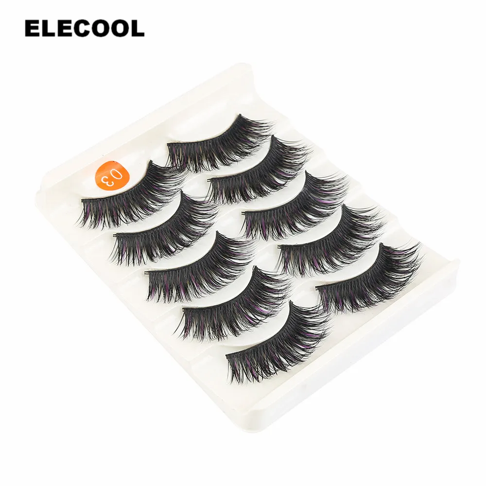 

ELECOOL 5 Pairs Black+Purple Charming Fake Eyelashes Thick Eye Lashes Extension Party Makeup Cross Fake Makeup False Eyelashes
