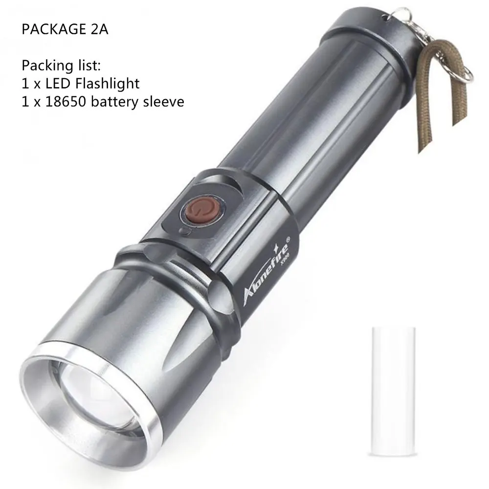 AloneFire X900 CREE XML T6 светодиодный фонарь Zaklamp алюминиевый фонарь с зумом водонепроницаемый фонарь hike 26650 аккумулятор USB зарядка - Испускаемый цвет: Package 2A