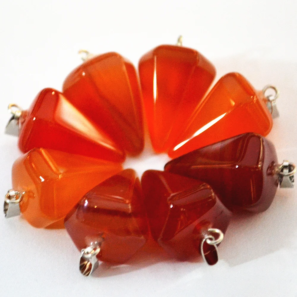 

Fashion Natural Stone Pyramis Shape Pendants Charms Red Carnelian Onyx For Necklace Jewelry Making 12PCS Wholesale Free Shipping