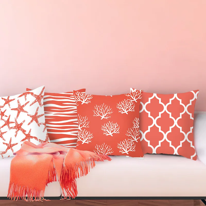 Lychee Coral Series Printed Pattern Pillow Cases Colorful Polyester Peachskin 45x45cm Pillow Cases For Bedroom Home Office