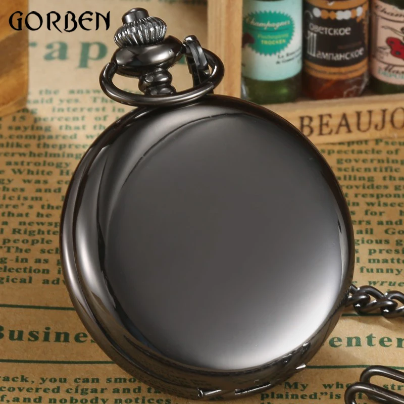 

Antique Smooth Gold Silver Quartz Pocket FOB Watch Necklace Chain Pendant Vintage Bronze Fullmetal Polish Relogio Mens Watches