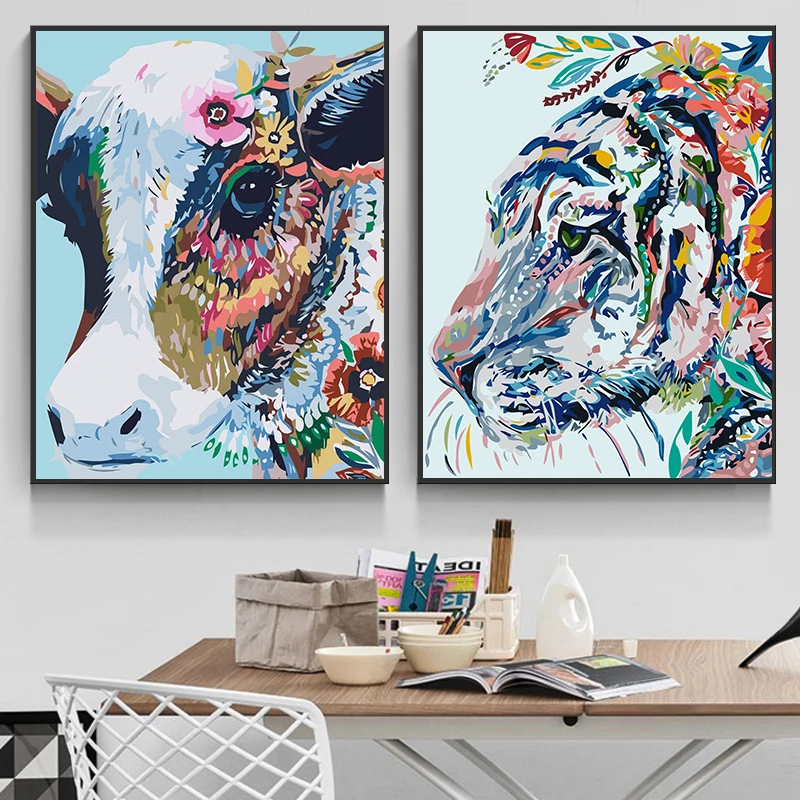 

Abstract Colorful Cow n Tiger Canvas Painting Posters Print Unique Wall Art Pictures For Living Room Bedroom Kids Room Aisle