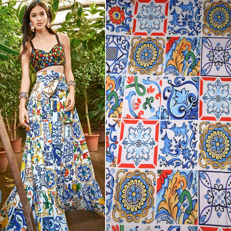 

145cm printed fabrics Smooth handmade diy dress shirt fabric polyester pajamas fabric material wholesale cloth