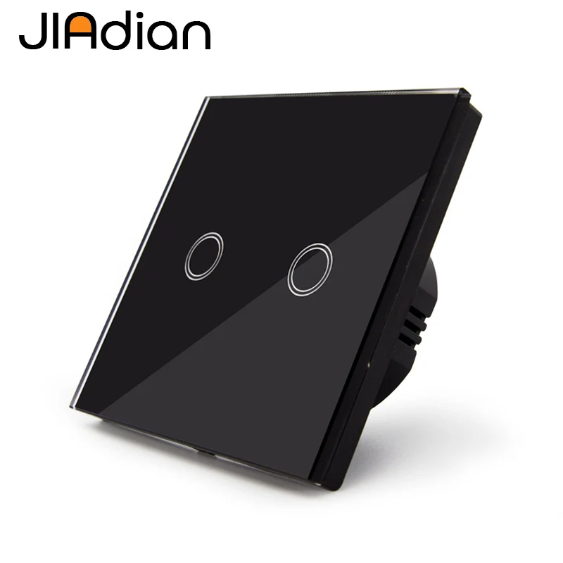 

JIADIAN EU Standard Switch Wall Touch Switch Luxury Black/White/Gold Crystal Glass Sensor Light Switch, 2 Gang 1 Way