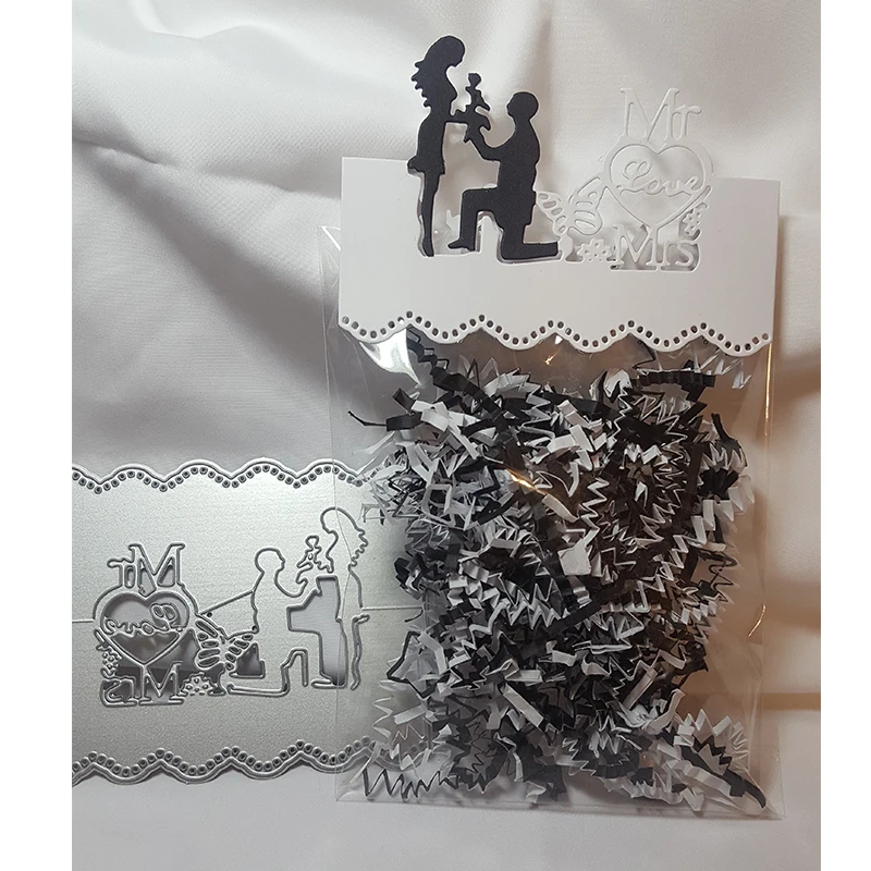  Love Couple Wedding Invitation Card Metal Cutting Dies Silver Stencil For Scrapbooking Paper Cards  - 33052547340