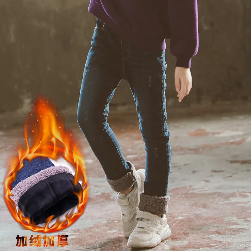 

Toddler Jeans Baby Girls Denim Pant 2018 Fashion Winter Thicken Skinny Jeans Kids Trousers Pencil Pant 9 10 12 13 14 15 Teenager