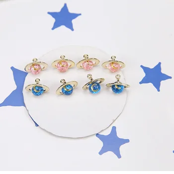 

20pcs/lot Fashion 3D bling Pink and blue Satellite rhinestone pendant Earrings Drop charm Ear Studs connecter tag Jewelry DIY