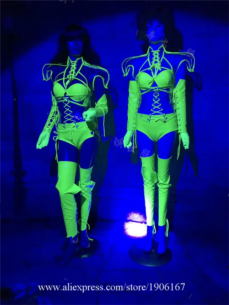 Modern holiday party opening female songs combined to play gogo fluorescent warrior bikini dance stage costumes2