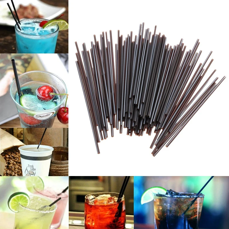 JX-LCLYL 100pcs Black Plastic Mini Cocktail Straws Celebration Drinks Party Supplies Tool