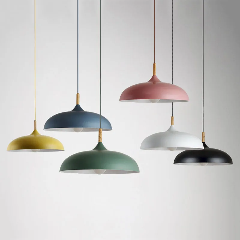 Nordic Hanging 6 Colors Pendant Light Post Modern Aluminium Solid Wood Pendant Lamp Dining Restaurant Cafe Pendant Light (4)