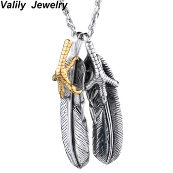 

Fashion Feather Pendant Necklace Men Personality gold eagle claw Necklace Casual Vintage Punk Necklace ,stainless steel jewelry