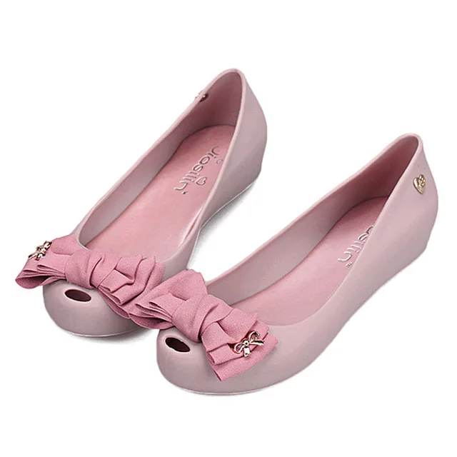 Buy Peep Toe Jelly Ballet Flats Bow