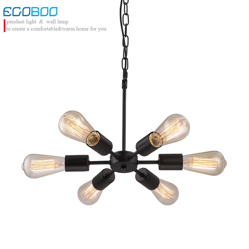 Vintage 6 Head Iron Pendant Lamps American Bar Pendant Lights Coffee House Indoor Lighting Cord Wire E27 Lamp Holder 110-240V