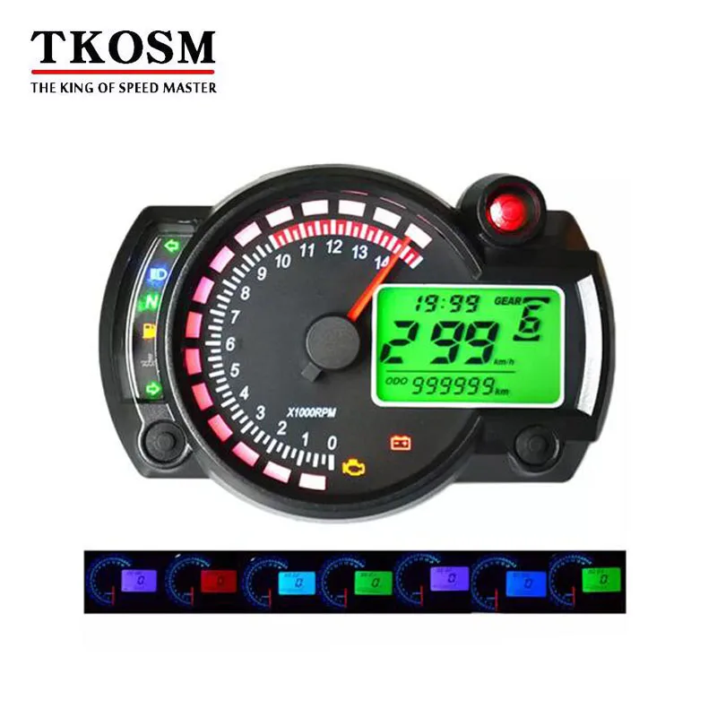 

TKOSM KOSO Motorcycle Digital LCD Gauge Speedometer Tachometer Odometer Motorbike Instrument 7 Color Display Oil Level Meter