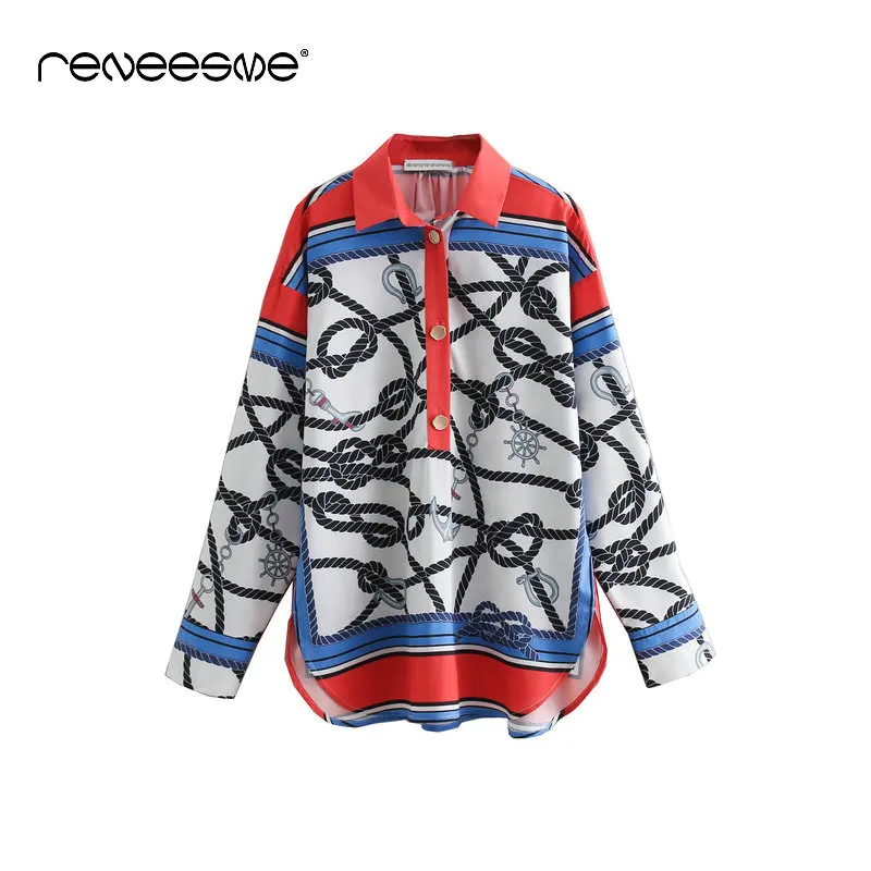 

spring fashion women string prints blouse pleated turn down collar irregular long sleeve shirt oversized female chic tops blusas