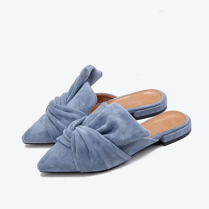 

Women Slippers Flock Bowtie Female Mules Fashion Low Heels Shoes Pointed Toe Ladies Plus Size Elegant Woman Slipper Flat Shoes