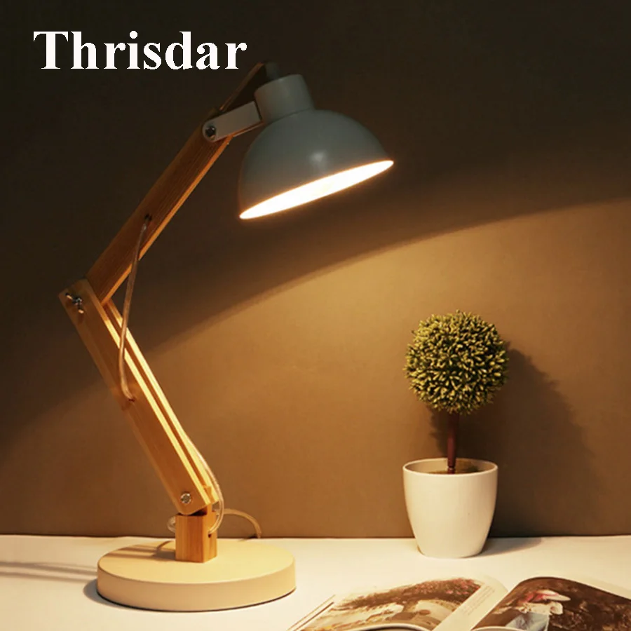 

Thrisdar LED wooden semicircular table lamp beautiful wrought iron adjustable study bedroom wooden table lamp